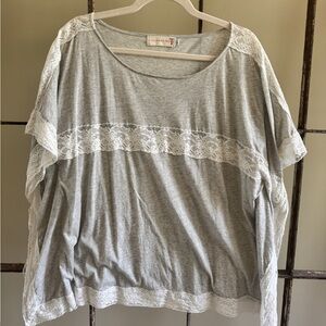 Light Gray Lace Trim Dolman Sleeve Women's Top